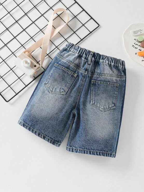 Boys Ripped Frayed Bleach Wash Denim Shorts - Image 2