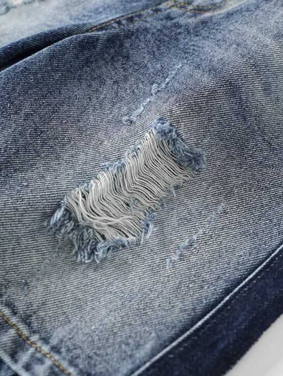 Boys Ripped Frayed Bleach Wash Denim Shorts - Image 3