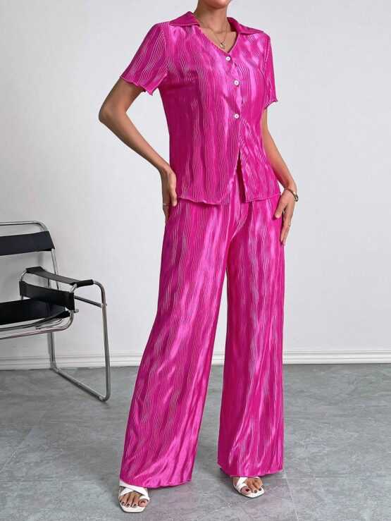Unity Solid Button Front Shirt & Wide Leg Pants - Image 2