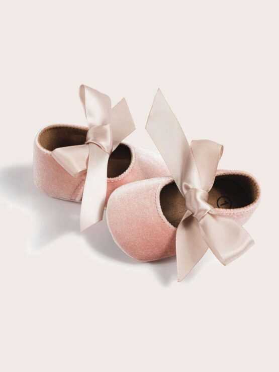 Baby Girls Velvet Bow Decor Flats For Outdoor - Image 2