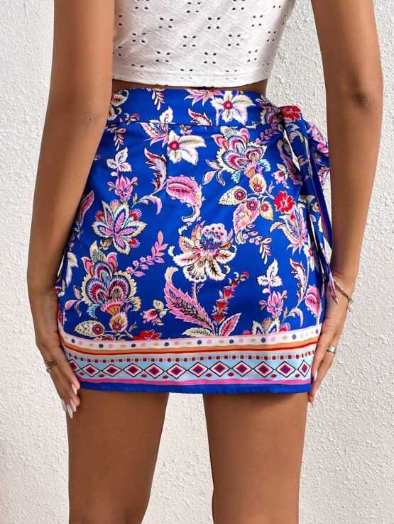 VCAY Floral Mini Print Knot Side Wrap Skirt - Image 3