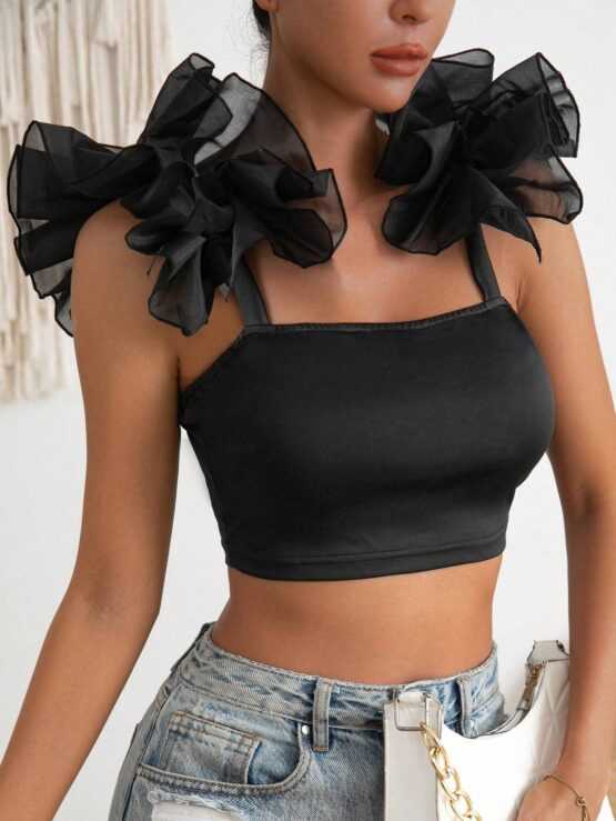 BAE Exaggerated Ruffle Trim Crop Cami Top - Image 3