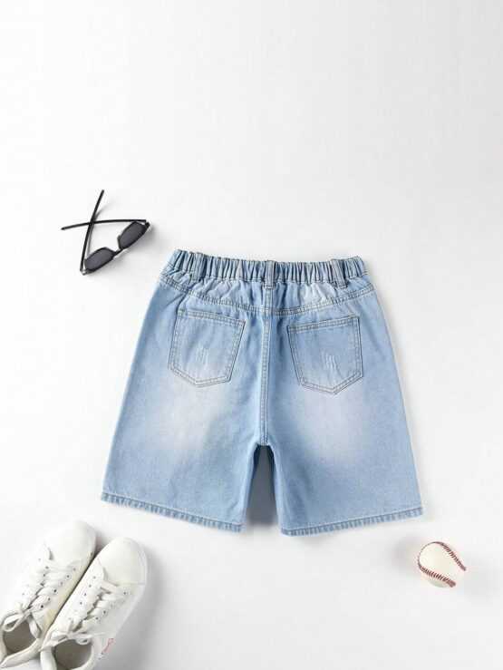 Boys Pocket Ripped Bleach Wash Denim Shorts - Image 2