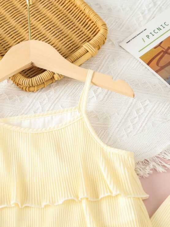 Frill Trim Camisole Top And Wide Leg Pants Set For Girls - Image 2