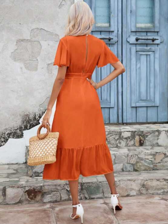 Frenchy Butterfly Sleeve Ruffle Hem Belted Wrap Dress - Image 4