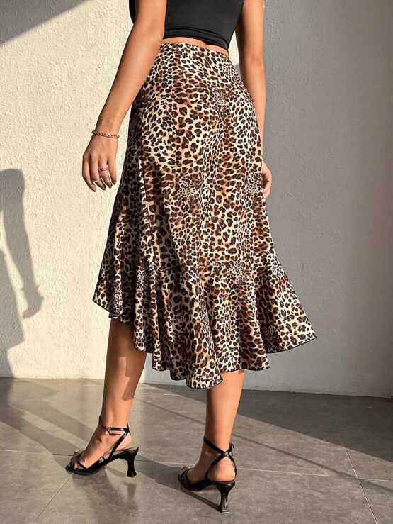 Leopard Print Asymmetrical Ruffle Hem Skirt - Image 2