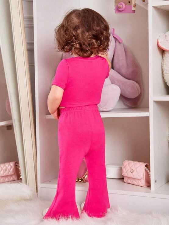 Baby Girls Casual Twisted Knit Short Sleeve Top And Split Flare Elastic Waist Long Pants - Image 2