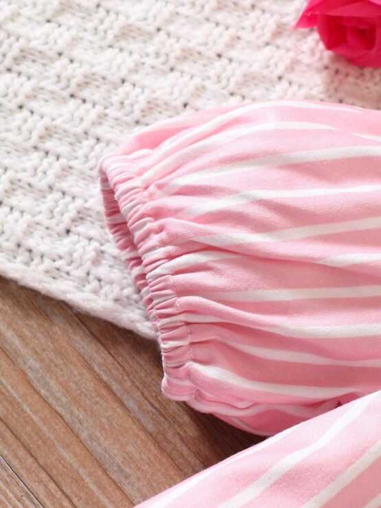 Toddler Girls Striped 3D Rabbit Ear Cold Shoulder Dress With Bag - Image 3