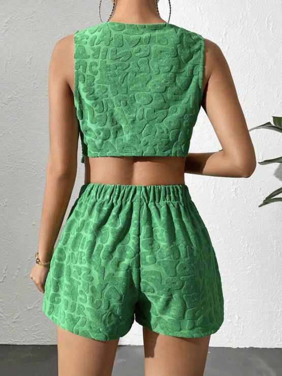 Solid Fringe Tassel Trim Tank Top & Shorts - Image 2