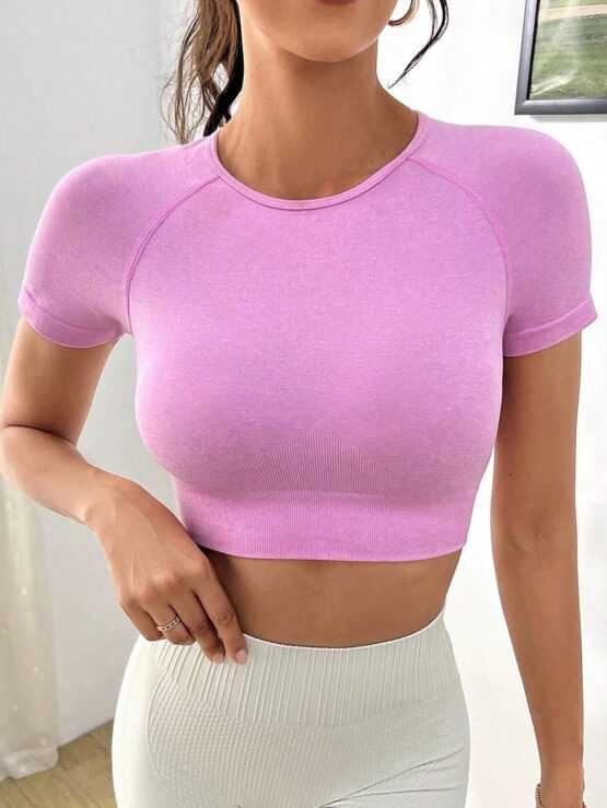 Cut Out Back Raglan Sleeve Crop Sports Tee - Image 3