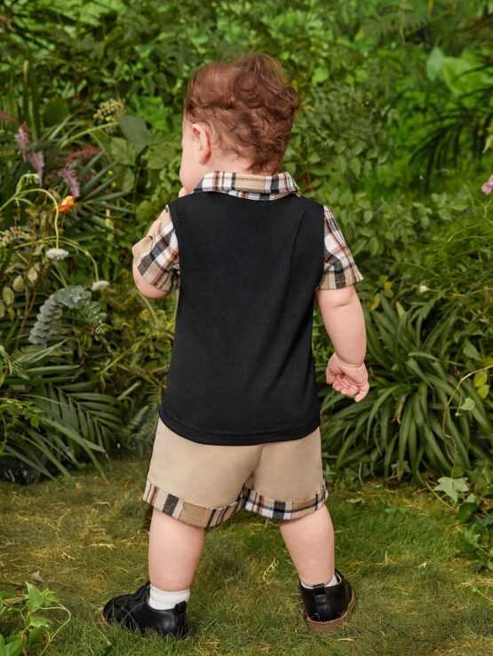 Baby Plaid Button Front Print 2 In 1 Tee & Shorts - Image 2