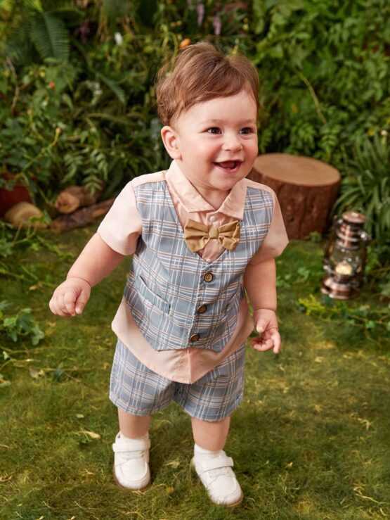 Baby Plaid Bow Front 2 In 1 Shirt & Shorts Set - Image 3