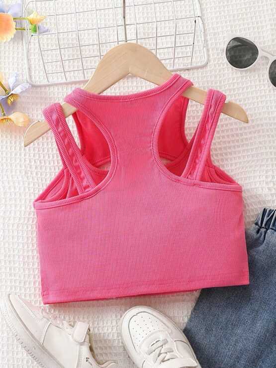 Girls Casual Cut Out 2 In 1 Tank Rib Knit Top - Image 2