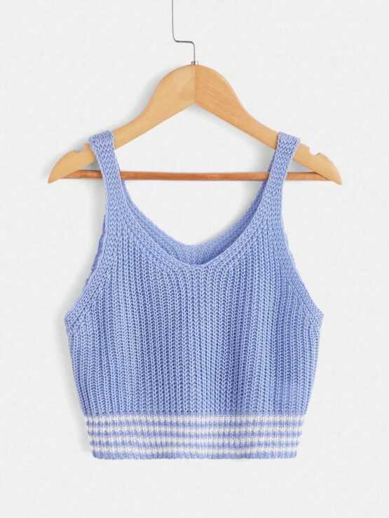 Girls Casual Striped Crop Trim Cami Knit Top - Image 2