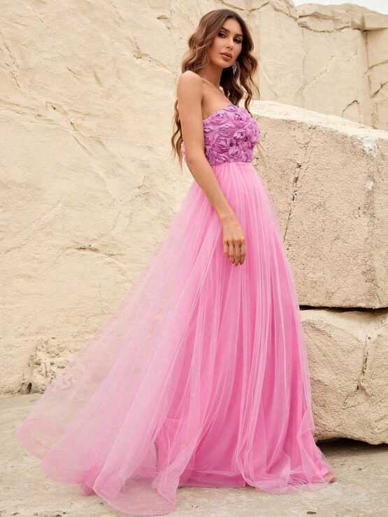 Appliques Maxi Mesh Bridesmaid Tube Dress - Image 2