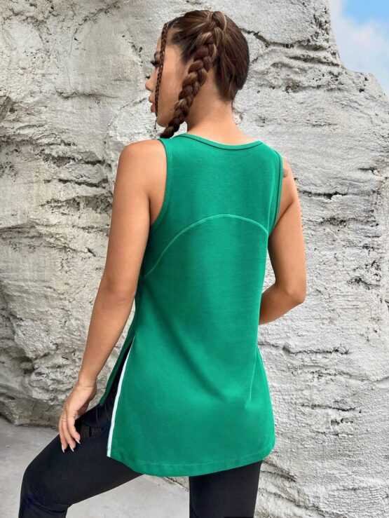 Split Plain Loose Regular Hem Sports Tank Top - Image 3