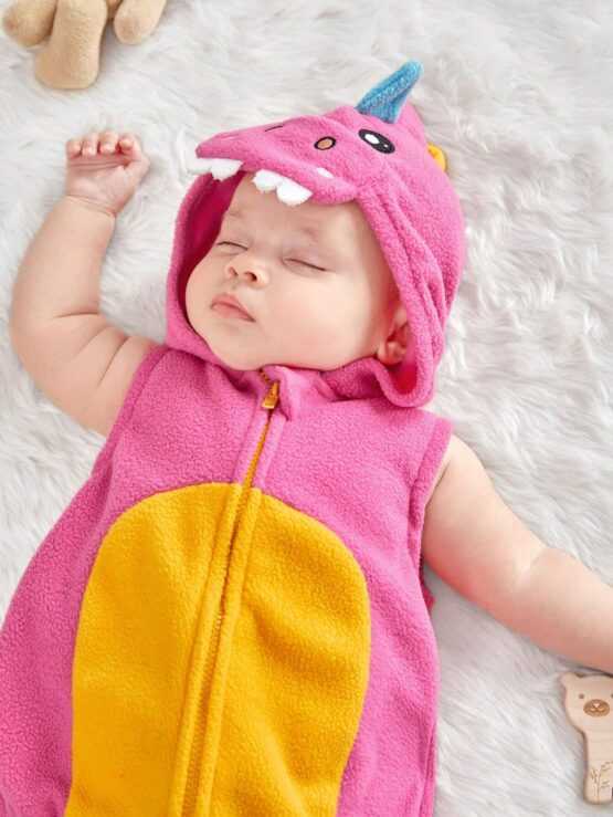 Baby Cartoon Graphic Zip Up Hooded Costume Button Bodysuit - Image 3