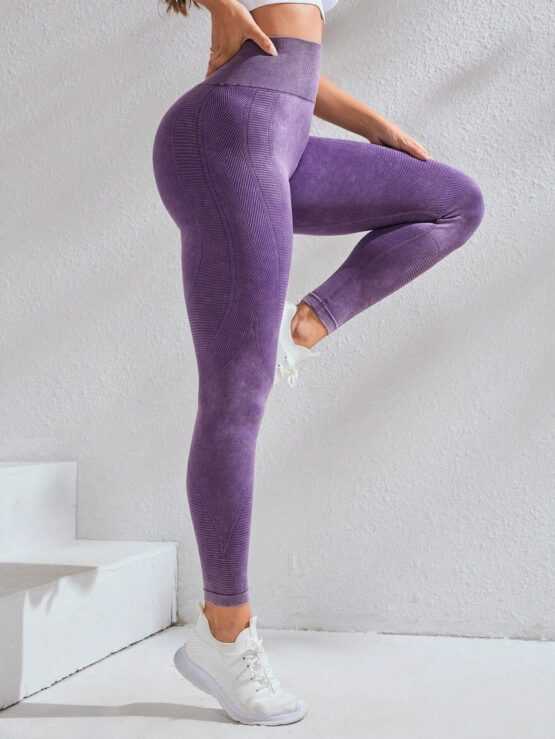 Wide Waistband Plain Long Solid Sports Leggings - Image 3