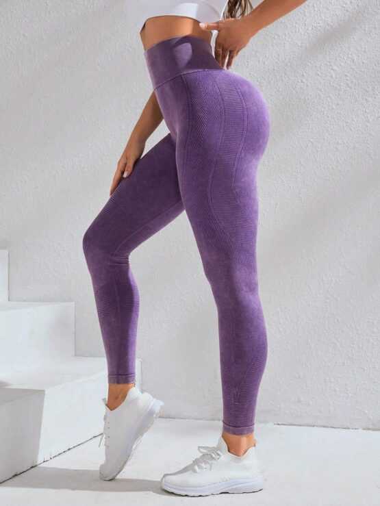 Wide Waistband Plain Long Solid Sports Leggings - Image 2