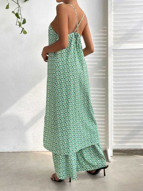 All Over Print Split Hem Halter Top & Wide Leg Pants - Image 2