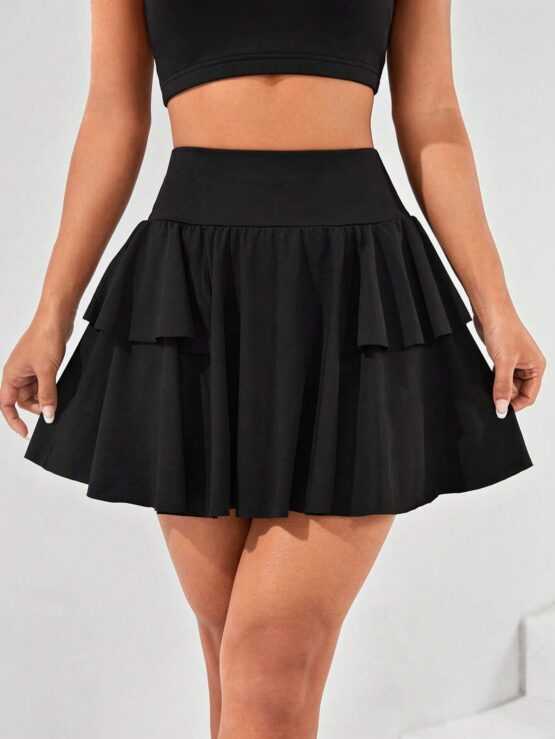 High Waist Ruffle Hem Wrap Skort With Phone Pocket - Image 2