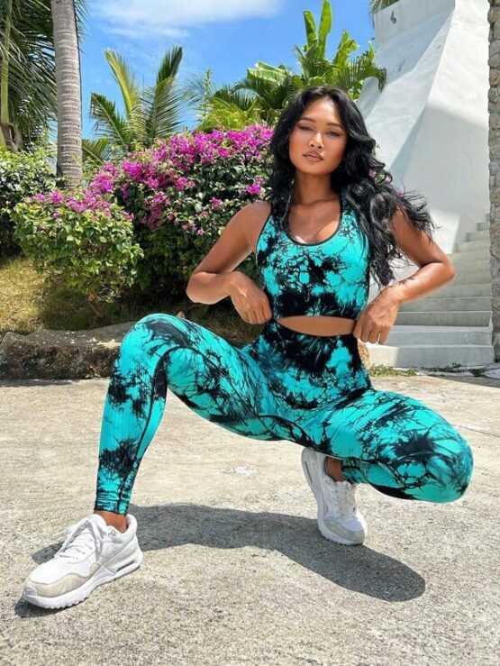 Backless Criss Cross Seamless Tie Dye Sports Set - Image 2