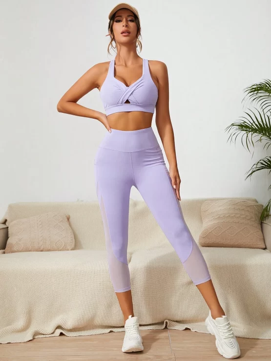 Contrast Mesh Cut Out Sports Set With Phone Pocket - Image 2