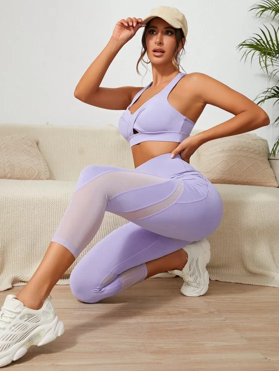 Contrast Mesh Cut Out Sports Set With Phone Pocket - Image 3