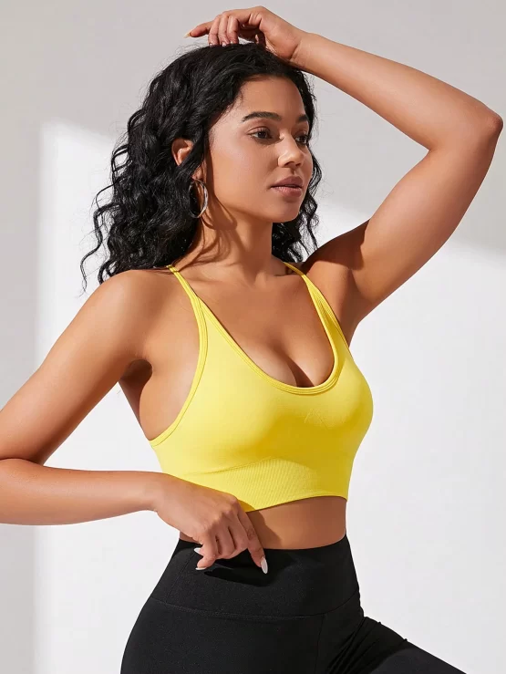 Criss Cross Crossed Seamless Back Sports Bra - Image 3
