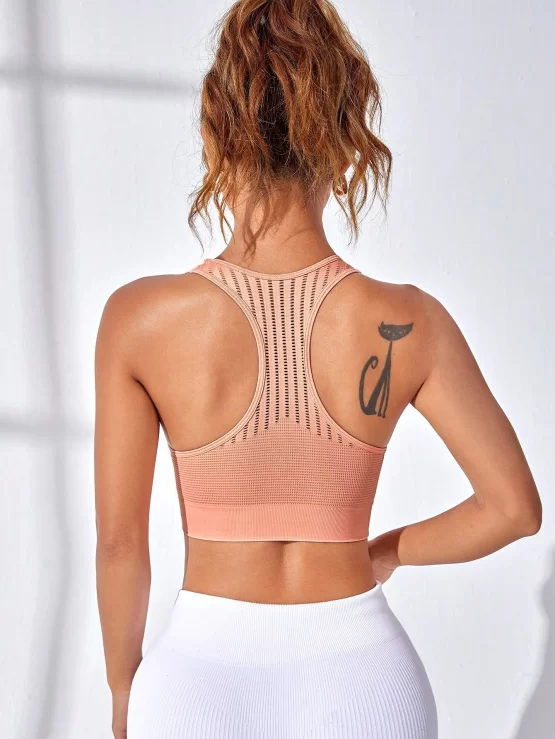 Hollow Out Cut Out Racer Back Sports Bra - Image 3