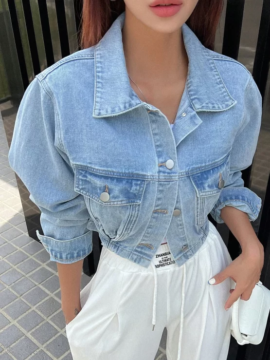 DAZY Flap Pocket Drop Shoulder Denim Jacket - Image 3