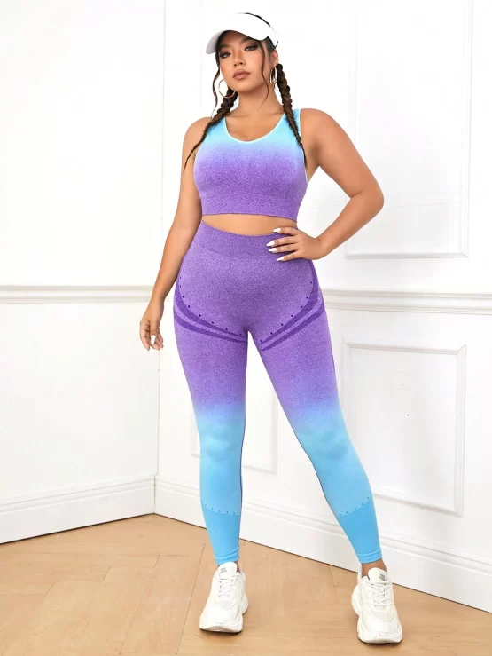 Plus Ombre Print Contrast Binding Sports Set - Image 3