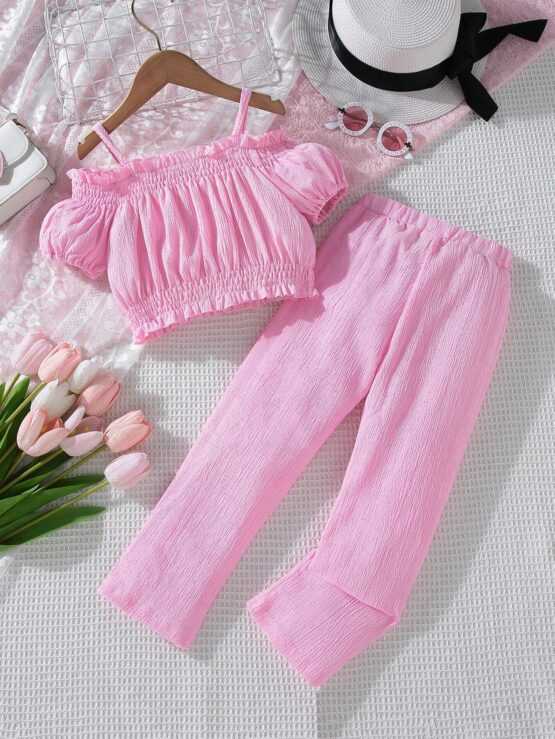 Toddler Girls Cold Shoulder Frill Trim Top & Pants - Image 3