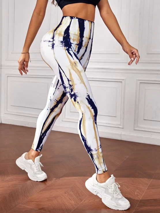 Tie Dye Wide Waistband Sports Leggings - Image 3