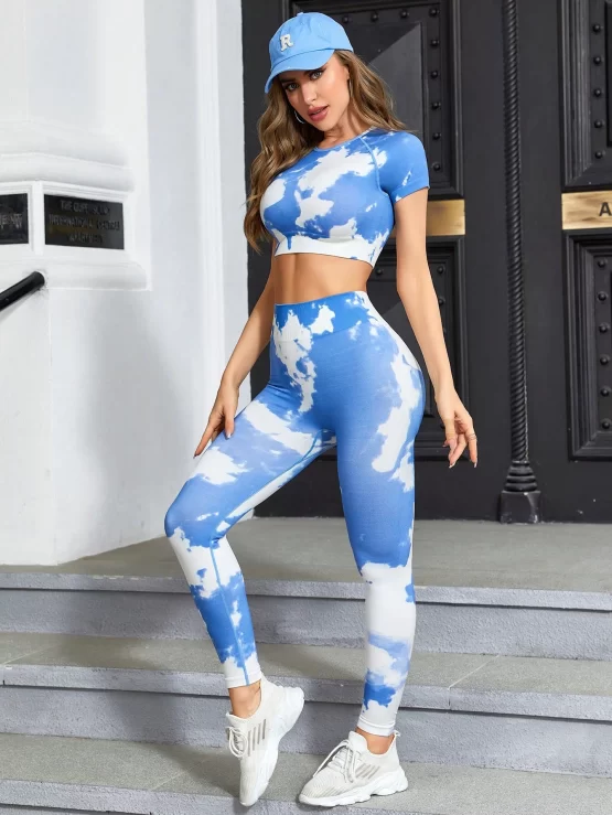 Seamless Sexy Crop Yoga Tie Dye Sports Set - Image 2