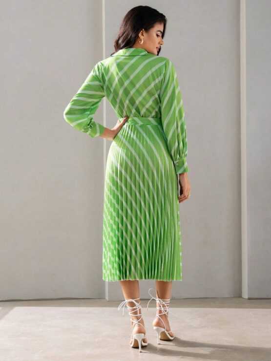 BIZwear Striped Print Wrap Belted Shirt Dress - Image 3
