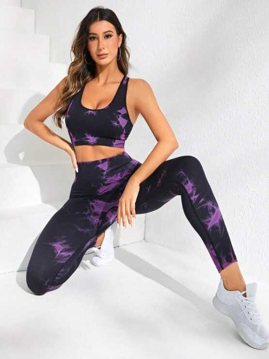 Backless Criss Cross Seamless Tie Dye Sports Set - Image 5