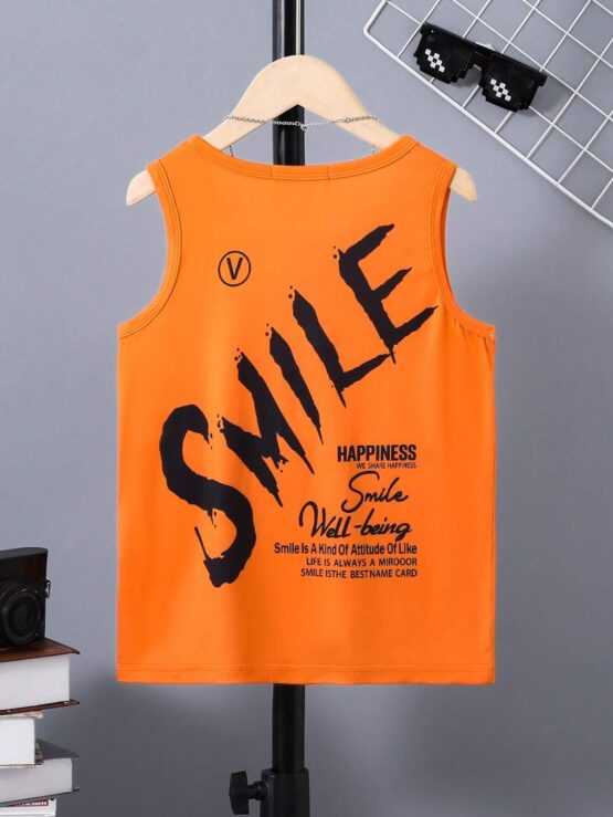 Boys Casual Slogan Graphic Tank Front Top