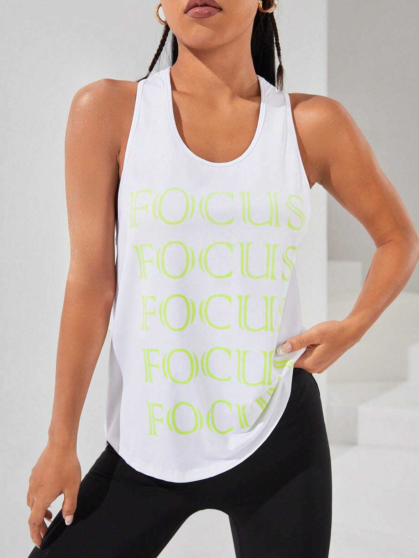 Letter Graphic Racer Back Sports Tank Top - Nana Style Closet