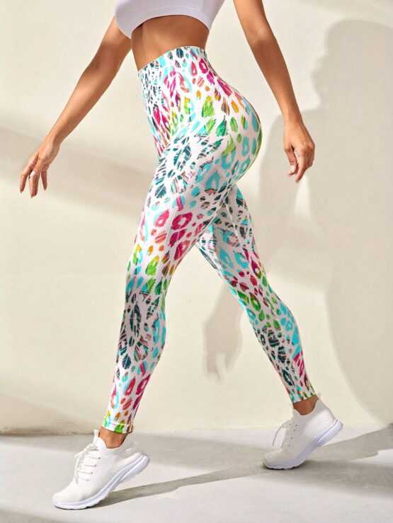 Leopard Print Wide Waistband Sports Leggings