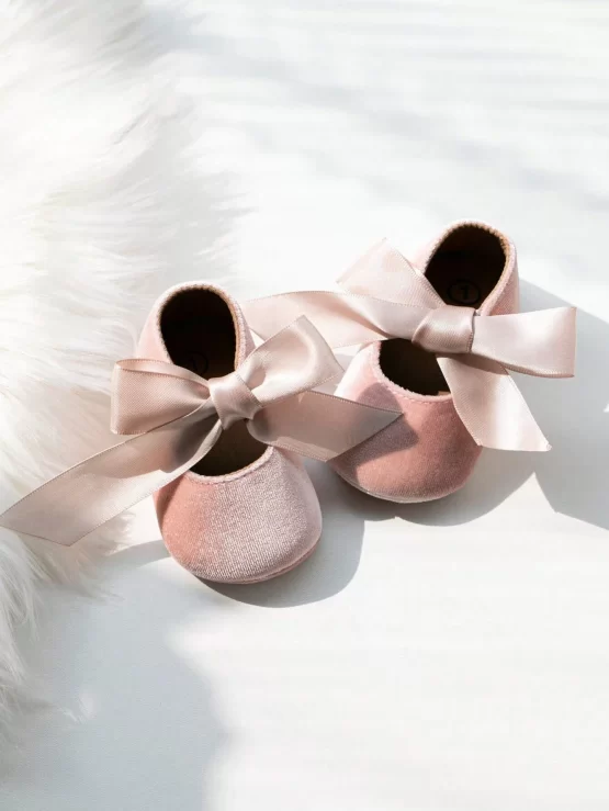 Baby Girls Velvet Bow Decor Flats For Outdoor
