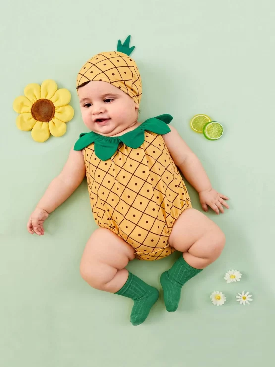 Baby Button Pineapple Bodysuit and Headband