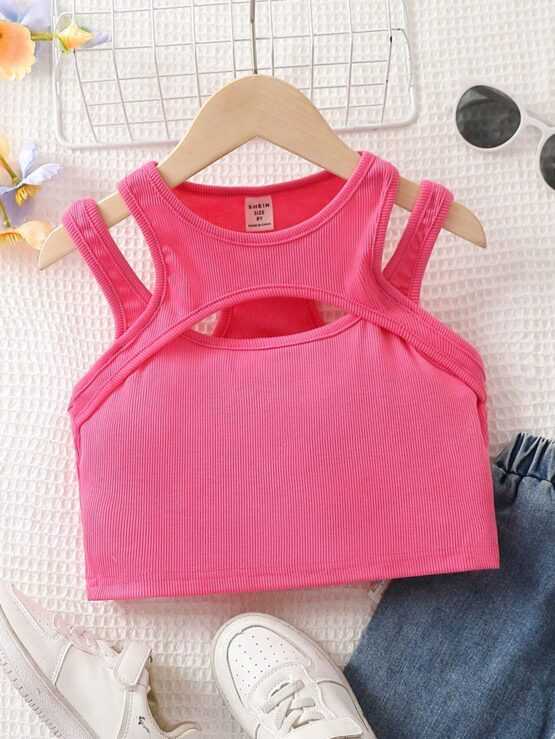 Girls Casual Cut Out 2 In 1 Tank Rib Knit Top