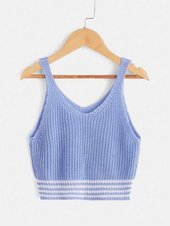 Girls Casual Striped Crop Trim Cami Knit Top