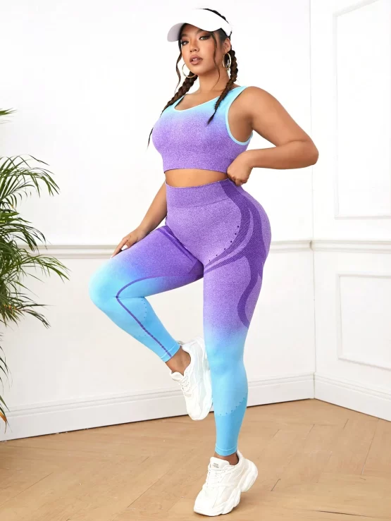 Plus Ombre Print Contrast Binding Sports Set