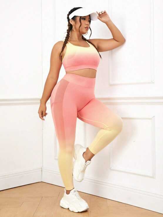 Plus Ombre Print Wideband Waist Sports Set