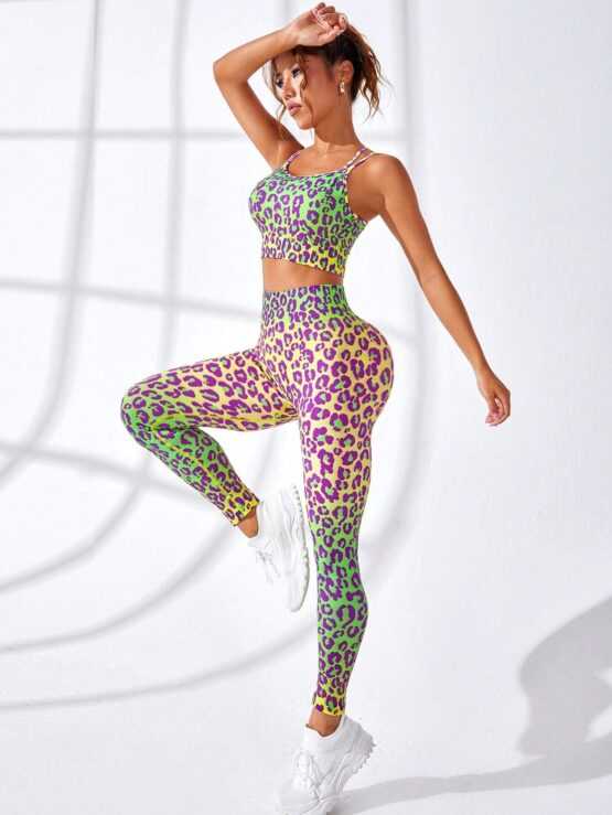 Leopard Print Criss Cross Back Sports Set