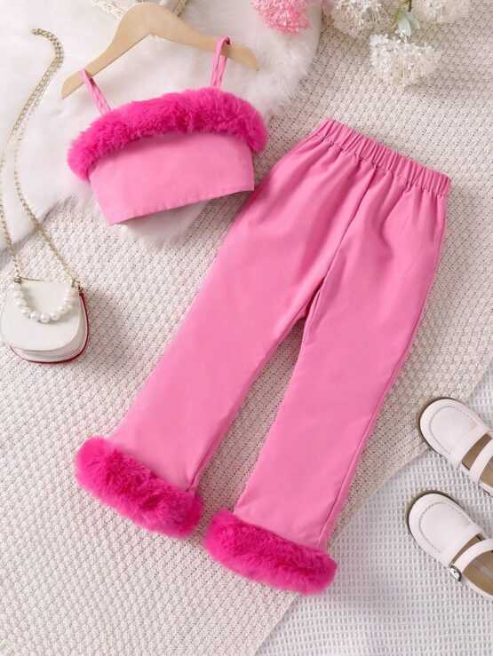 Toddler Girls Fuzzy Trim Cami Top & Pants