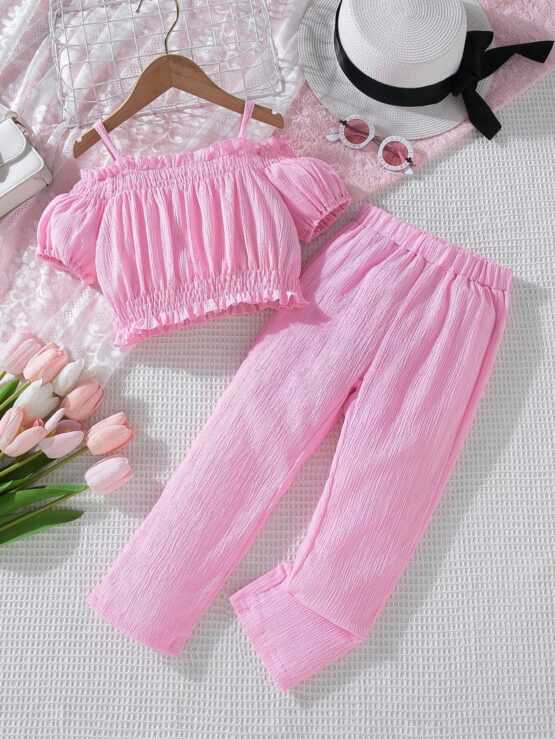 Toddler Girls Cold Shoulder Frill Trim Top & Pants
