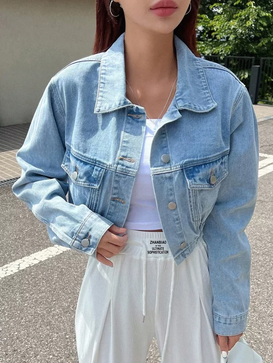 DAZY Flap Pocket Drop Shoulder Denim Jacket
